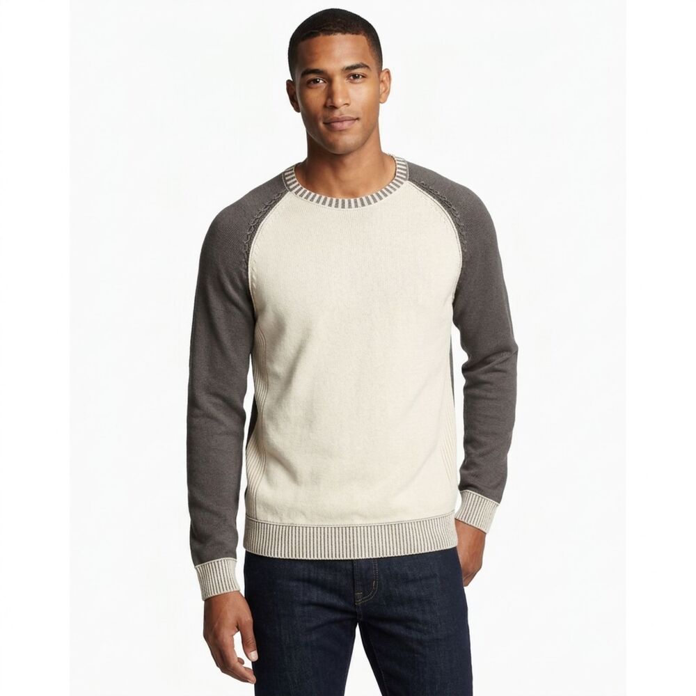 Calvin Klein Jeans Men’s XL Colorblock Crewneck‎ Sweater - Beige and Brown